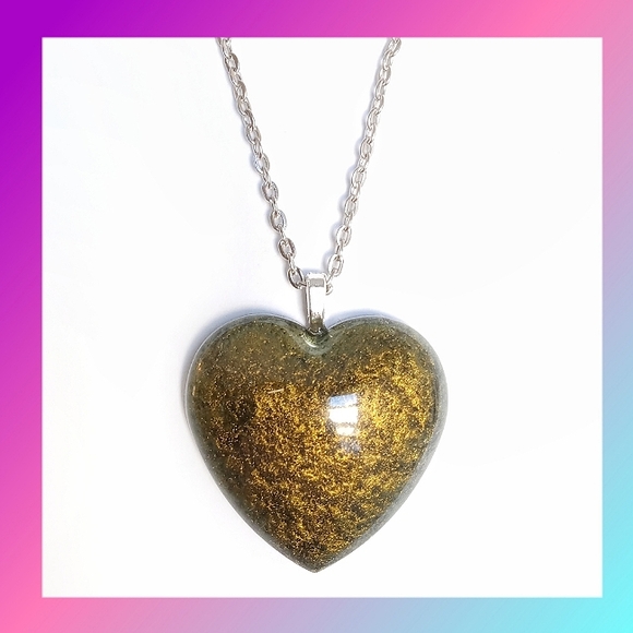 Handmade Jewelry - Gold color shift metallic heart pendant on silver necklace new resin handmade